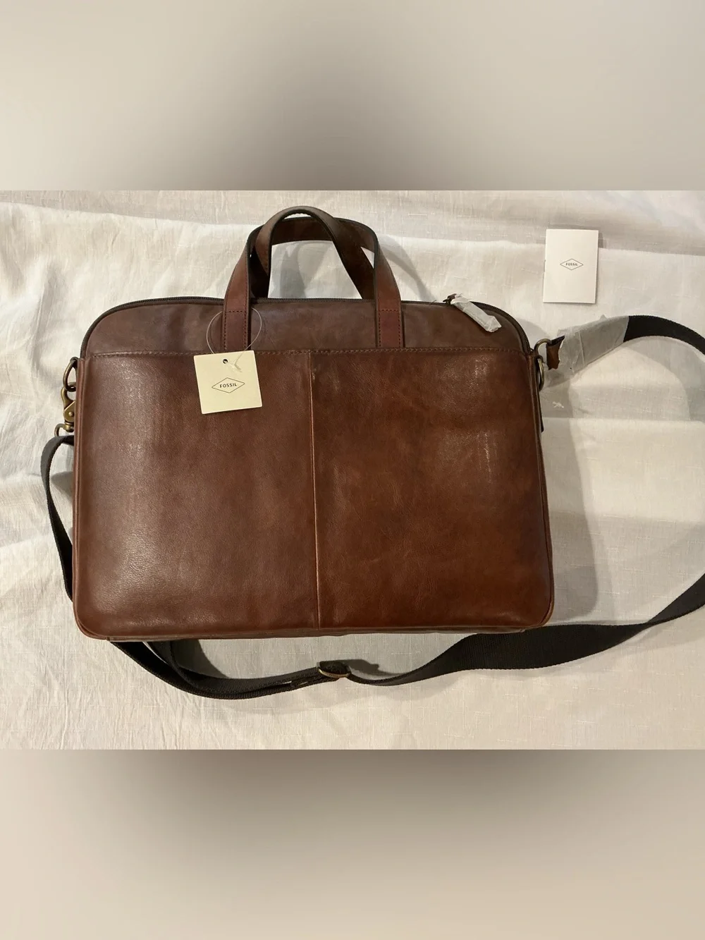 Fossil Miles Unisex Brown Leather Workbag Briefcase NEW